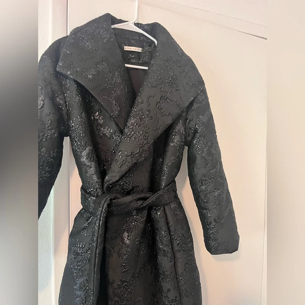 Alice + Olivia Ima Duvet Maxi Puffer Coat Black Metallic Jacquard XS